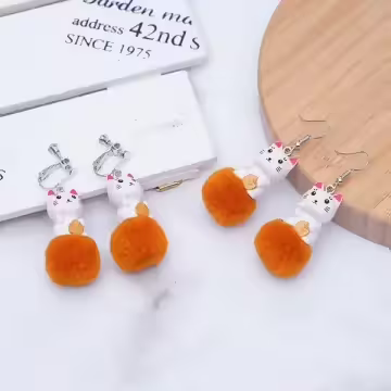 招財貓公仔毛球×吊墜耳勾