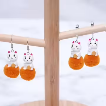 招財貓公仔毛球×吊墜耳勾