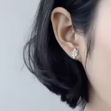 925銀針×鏤空仙人掌×耳針