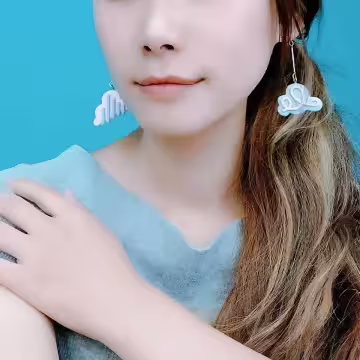 棉花糖彩色雲×螺旋耳夾