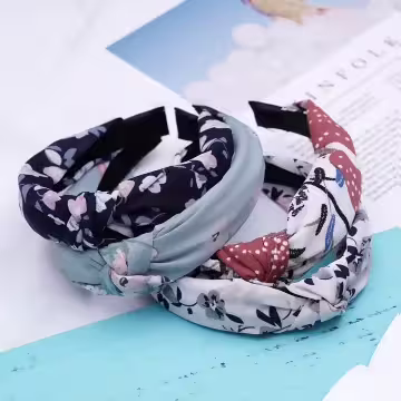 簡約水藍花朵×扭結髮箍