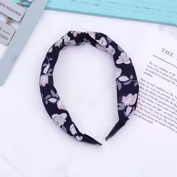 氣質藏藍碎花×扭結髮箍