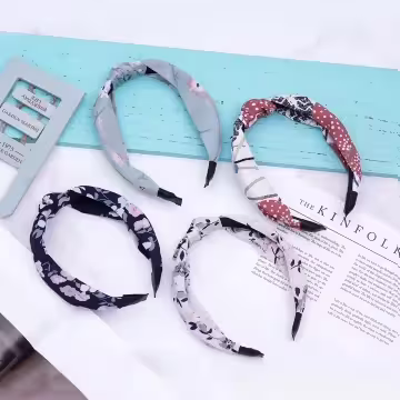 氣質藏藍碎花×扭結髮箍