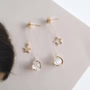 星星琉璃貓眼石×不對稱吊墜耳環