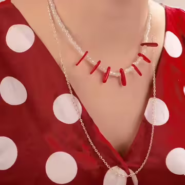 異國風米珠紅椒×雙層項鍊