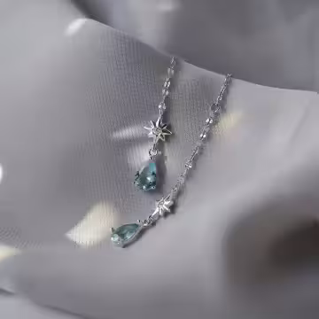 波浪藍色淚滴×吊墜耳線