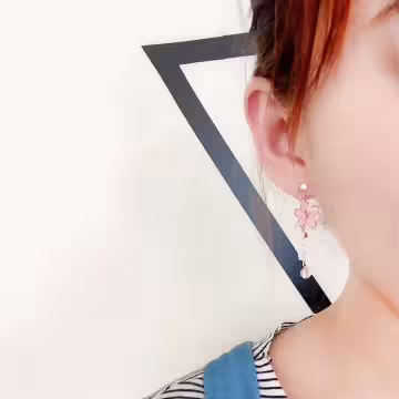 粉櫻綻開×U型耳夾