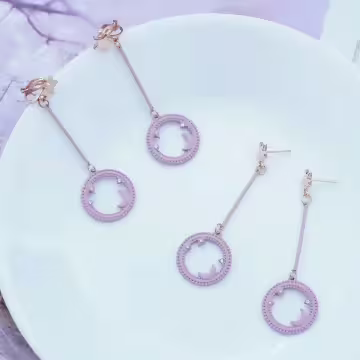 星月粉嫩圓環×吊墜耳環