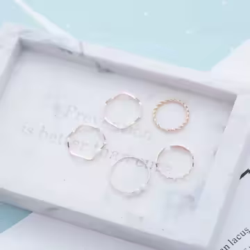 三顆珍珠波紋麻花×五套件戒指組×金色