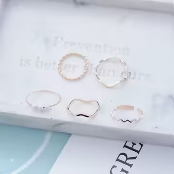 三顆珍珠波紋麻花×五套件戒指組×金色