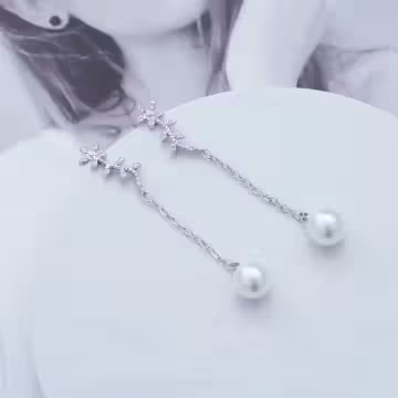 925銀針×花朵枝葉珍珠×流蘇耳針