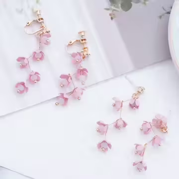迷人的粉紅碎花×吊墜耳環