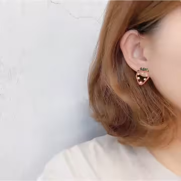 晶鑽草莓紅愛心珍珠×吊墜耳環