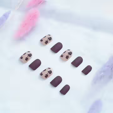 奶茶豹紋棕咖霧面×穿戴式手指甲片×二十四入