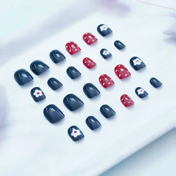 藏藍小花紅點點亮面×穿戴式手指甲片×二十四入.avif