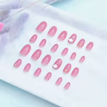 桃粉扇形水鑽亮面×穿戴式手指甲片×二十四入