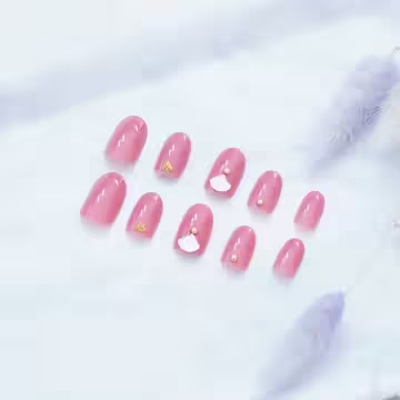 桃粉扇形水鑽亮面×穿戴式手指甲片×二十四入