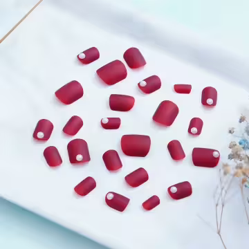 酒紅小珍珠霧面×穿戴式手指甲片×二十四入