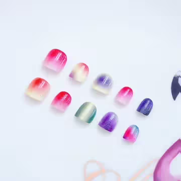 兒童×炫彩貓眼亮面×穿戴式手指甲片×二十四入