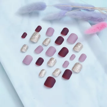 酒紅粉色金蔥霧面×穿戴式手指甲片×二十四入 .avif