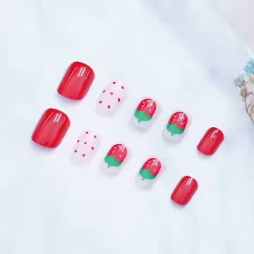 紅草莓甜心亮面×穿戴式手指甲片×二十四入