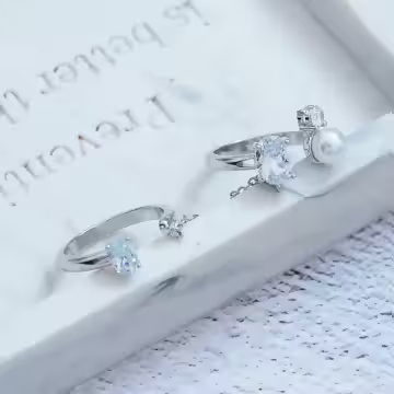 珍珠鋯石連指戒×開口戒指