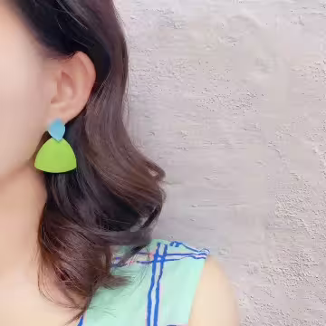 抽象綠葉雙色×吊墜耳環