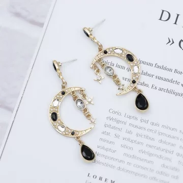 寶石月亮黑水滴×吊墜耳環.avif