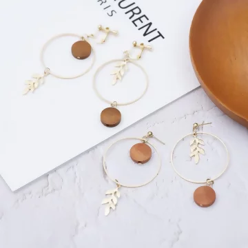 圓形原木橄欖葉圓環×吊墜耳環.avif