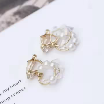 雙層晶鑽珍珠圓環×三角耳夾