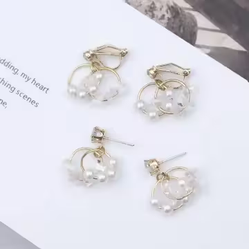 雙層晶鑽珍珠圓環×三角耳夾