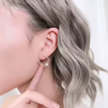 鏤空立方體珍珠×吊墜耳環