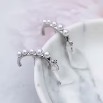 大C垂墜白水晶珍珠×吊墜耳環