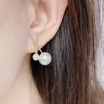 二顆交叉珍珠×蚊香盤U型耳夾