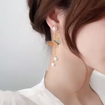 繽透蝴蝶珍珠垂鍊×吊墜耳環