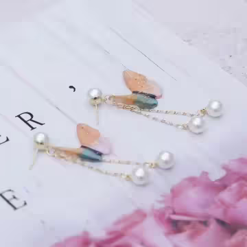 繽透蝴蝶珍珠垂鍊×吊墜耳環