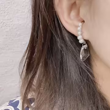 大C垂墜白水晶珍珠×吊墜耳環
