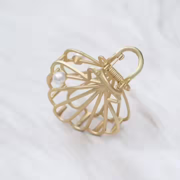 貝殼珍珠金屬線框×鯊魚髮夾