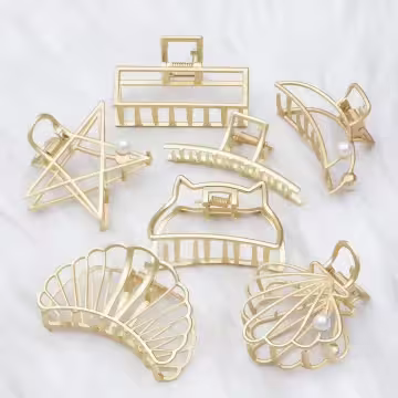 貝殼珍珠金屬線框×鯊魚髮夾