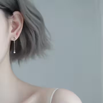 925銀針×圓圈鋯石長桿垂鑽×不對稱吊墜耳線環