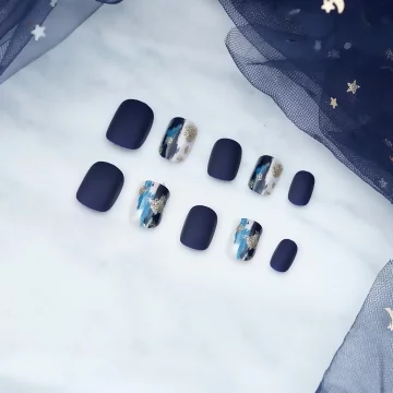 藏藍油彩金粉霧面×穿戴式手指甲片×二十四入 .avif