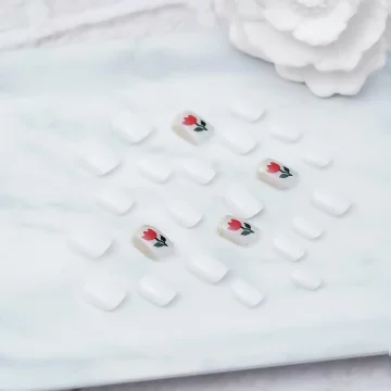 白底紅花鬱金香亮面×穿戴式手指甲片×二十四入.avif