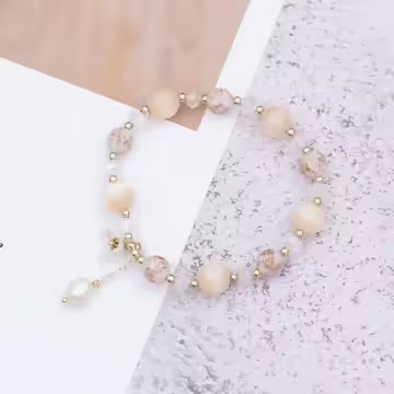 璨金琉璃橘晶粉殼花×固定式串珠手鍊