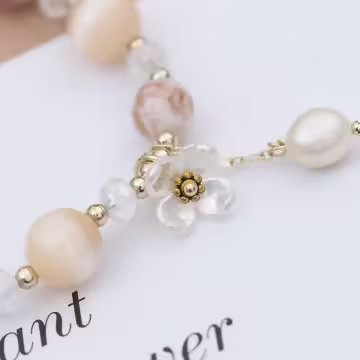 璨金琉璃橘晶粉殼花×固定式串珠手鍊