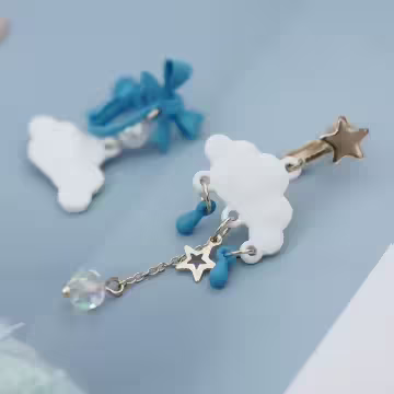 白雲藍雨蝴蝶結×不對稱螺旋耳夾