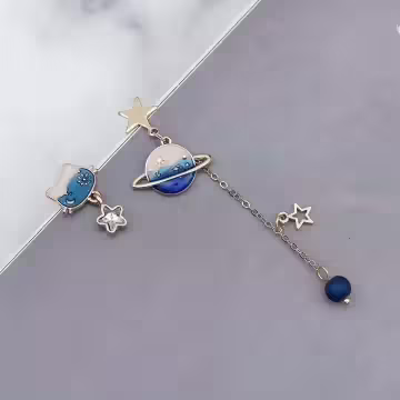 漸變色萌貓星球×不對稱吊墜耳環