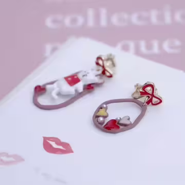 領結愛心小貓×不對稱三角耳夾