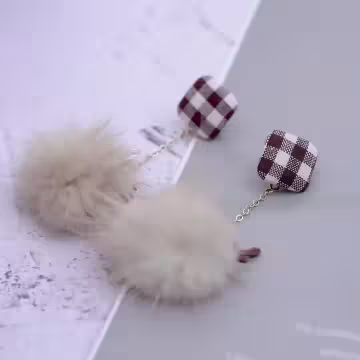 格子毛球小鹿×吊墜耳環