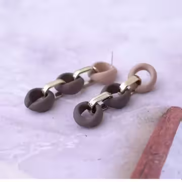 棕咖三環相扣×吊墜耳環