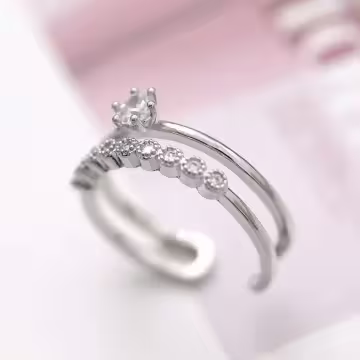 925銀飾×六爪單鑽雙層蕾絲邊×開口戒指